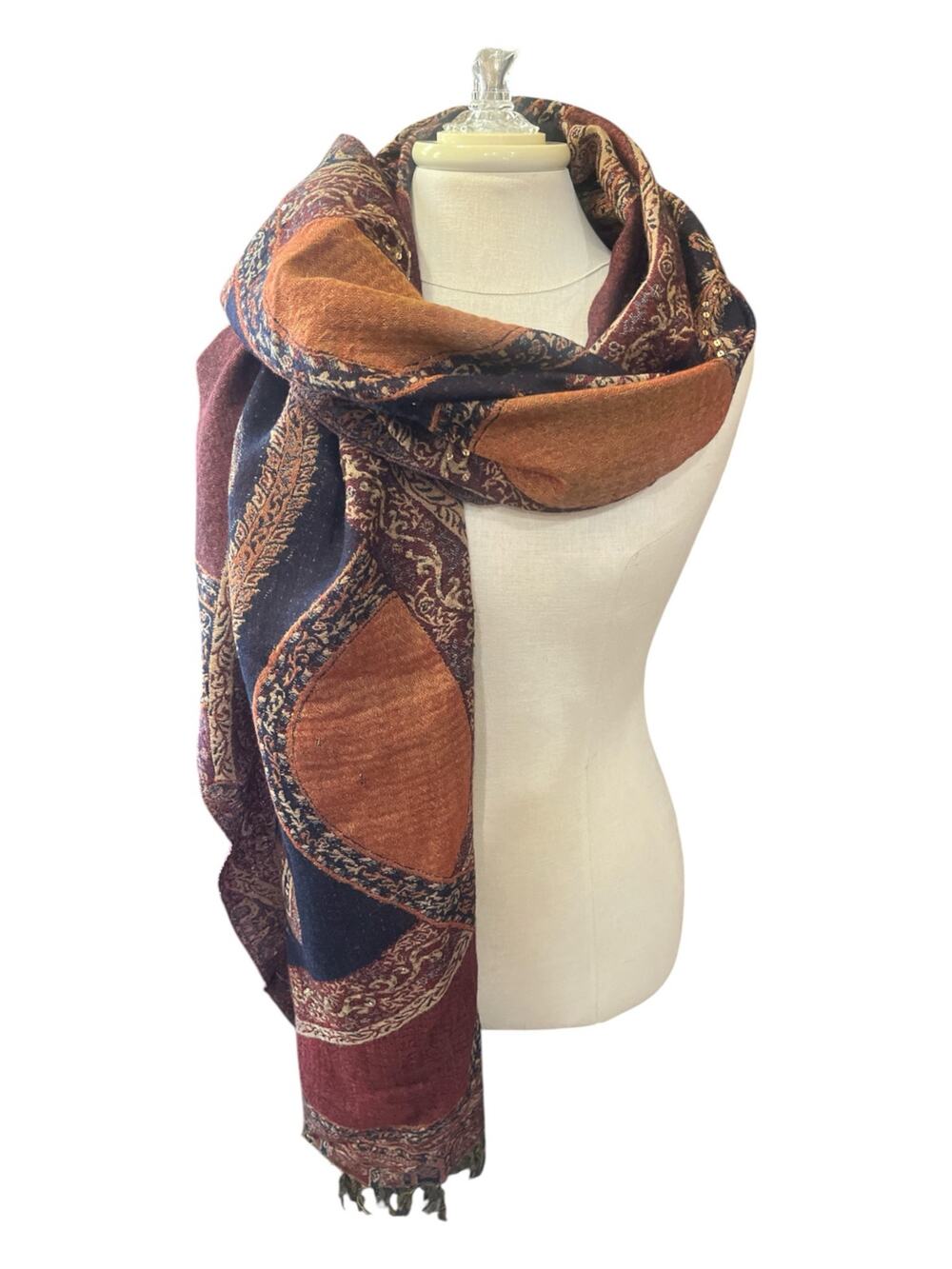 Coldwater 100% Wool Scarf/Paisley/Fringe-80x28-Bohemian-1196